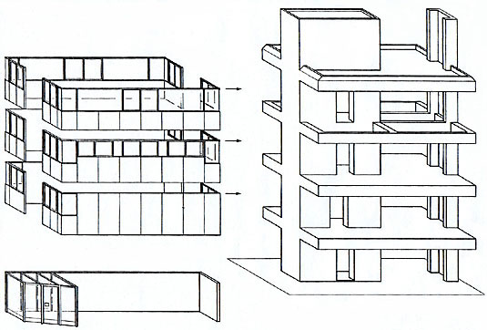 住宅設計事務所　建築家の住む都市型住宅　断面透視図